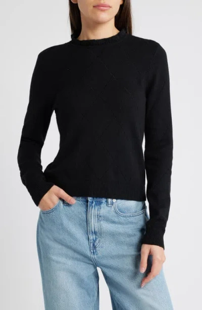 Treasure & Bond Ruffle Neck Pointelle Stitch Sweater In Black