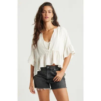 Treasure & Bond Ruffle Peplum Top In Ivory Egret