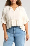 Treasure & Bond Ruffle Peplum Top In Ivory Egret