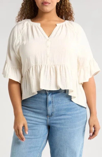 Treasure & Bond Ruffle Peplum Top In Ivory Egret