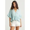 Treasure & Bond Ruffle Peplum Top In Teal Tide