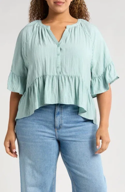 Treasure & Bond Ruffle Peplum Top In Teal Tide