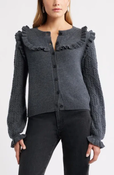 Treasure & Bond Ruffle Pointelle Cardigan In Black