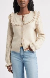 Treasure & Bond Ruffle Pointelle Cardigan In Brown