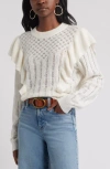 Treasure & Bond Ruffle Pointelle Sweater In White