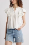 Treasure & Bond Ruffle Sleeve Clip Dot Top In White Blanc