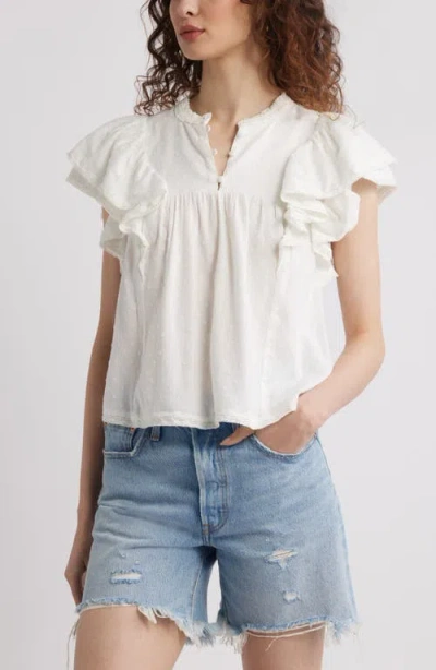 Treasure & Bond Ruffle Sleeve Clip Dot Top In White Blanc