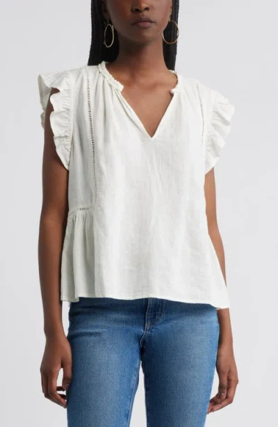 Treasure & Bond Ruffle Sleeve Linen Blend Top In White