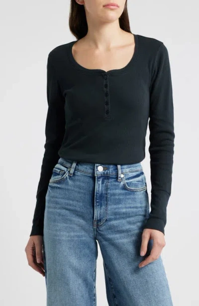 Treasure & Bond Scoop Neck Henley In Black