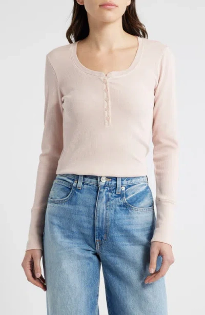 Treasure & Bond Scoop Neck Henley In Pink Peach