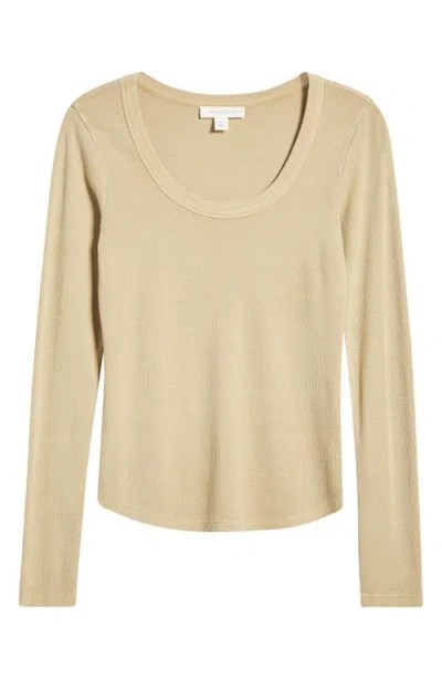 Treasure & Bond Scoop Neck Long Sleeve Cotton & Modal T-shirt In Tan Travertine