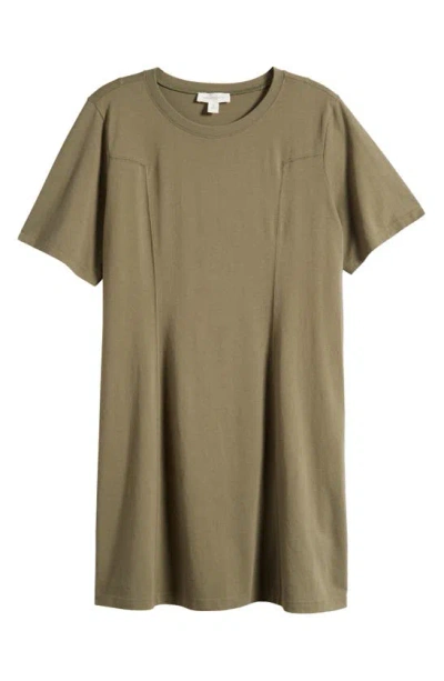 Treasure & Bond Seamed Cotton T-shirt Dress In Olive Kalamata