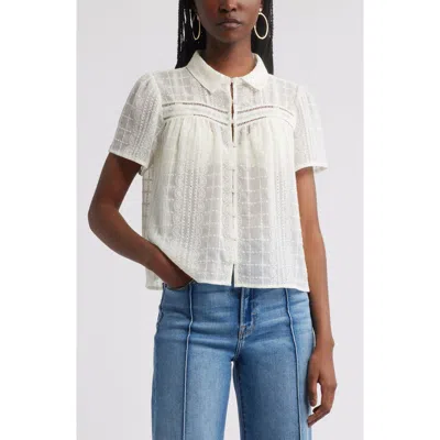 Treasure & Bond Sheer Embroidered Button-up Shirt In White