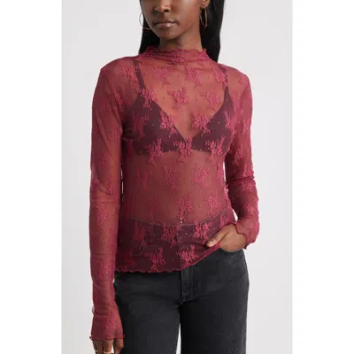 Treasure & Bond Sheer Lace Top In Brown