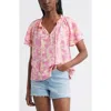 Treasure & Bond Shirred Botanical Print Linen Blend Top