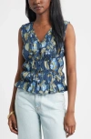 Treasure & Bond Shirred Button-up Tank In Multi