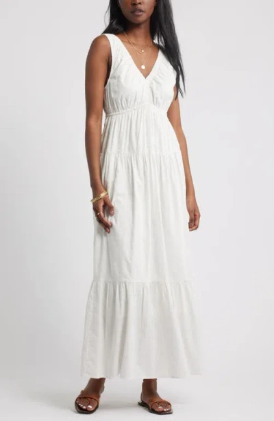Treasure & Bond Shirred Cotton Blend Jacquard Sundress In White