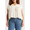 Treasure & Bond Shirred Raglan Sleeve Gauze Top In White