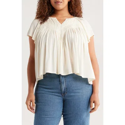 Treasure & Bond Shirred Raglan Sleeve Gauze Top In White