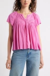 Treasure & Bond Shirred Raglan Sleeve Gauze Top In Pink