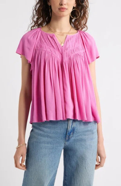 Treasure & Bond Shirred Raglan Sleeve Gauze Top In Pink