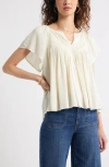 Treasure & Bond Shirred Raglan Sleeve Gauze Top In White