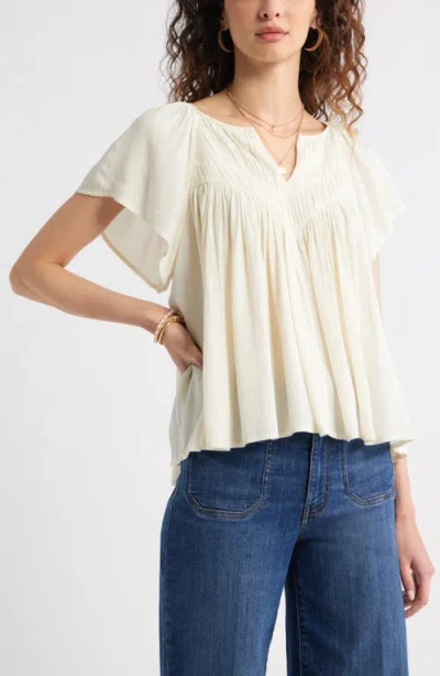 Treasure & Bond Shirred Raglan Sleeve Gauze Top In White