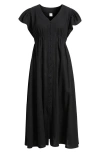 Treasure & Bond Short Sleeve Button Down Linen Blend Midi Dress