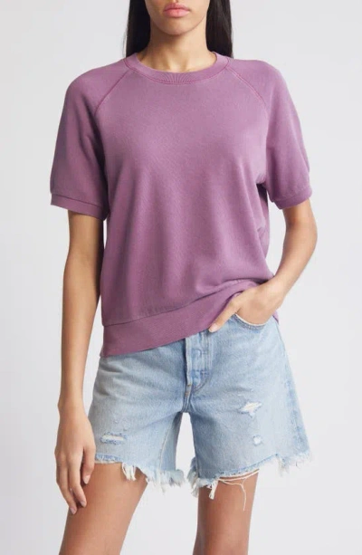 Treasure & Bond Short Sleeve Cotton Blend Sweatshirt In Purple Argyle