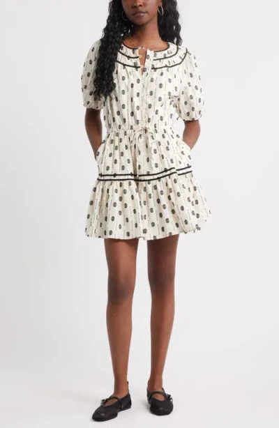 Treasure & Bond Short Sleeve Cotton Blend Tiered Minidress In White