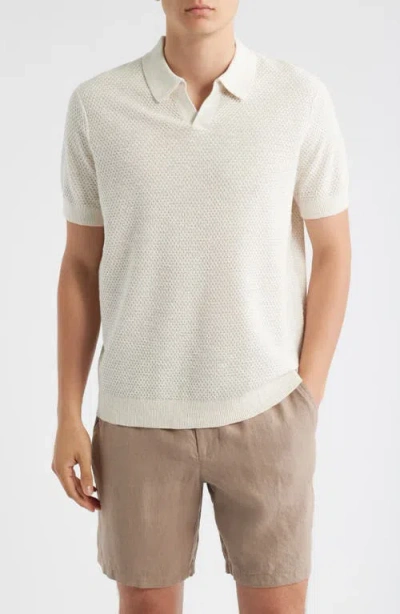 Treasure & Bond Short Sleeve Johnny Collar Polo Sweater In White