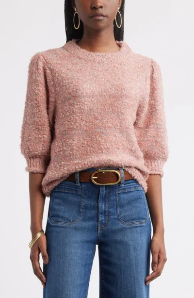 Treasure & Bond Short Sleeve Marled Sweater In Pink