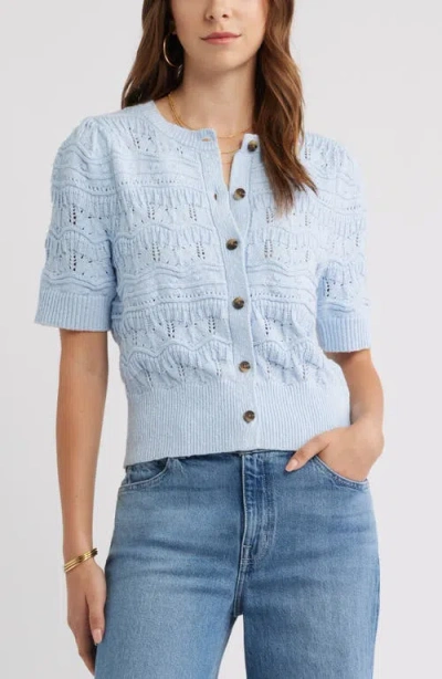 Treasure & Bond Short Sleeve Pointelle Cardigan In Blue