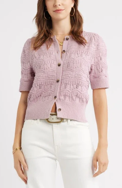 Treasure & Bond Short Sleeve Pointelle Cardigan In Pink