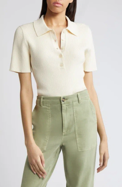 Treasure & Bond Short Sleeve Rib Polo Sweater In Ivory Dove