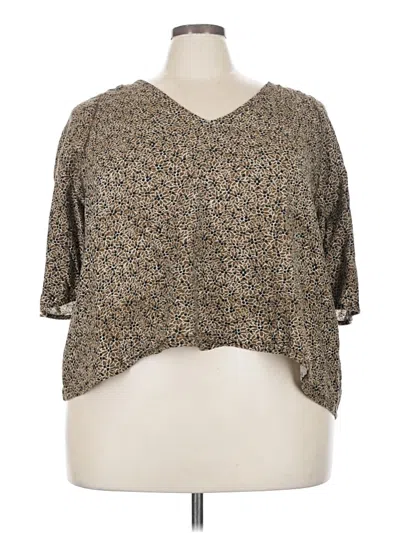 Pre-owned Treasure & Bond Short Sleeve Top Brown V Neck Tops