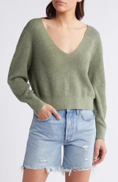 Treasure & Bond Shrunken Cotton & Linen Sweater In Olive Acorn