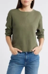 Treasure & Bond Shrunken Crop Boxy Thermal Crewneck Top In Olive Kalamata