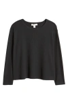 Treasure & Bond Shrunken Crop Boxy Thermal Crewneck Top In Black Jet