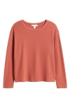Treasure & Bond Shrunken Crop Boxy Thermal Crewneck Top In Rust Marsala