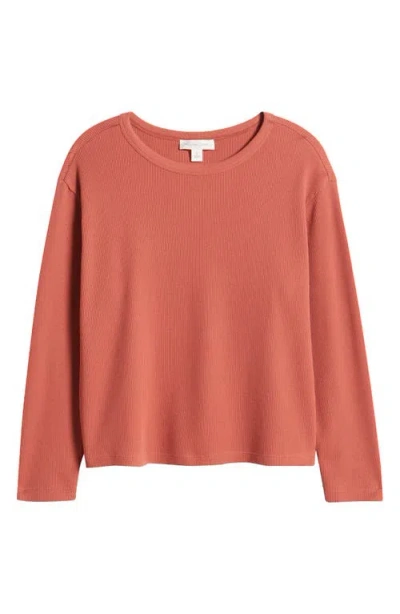 Treasure & Bond Shrunken Crop Boxy Thermal Crewneck Top In Rust Marsala