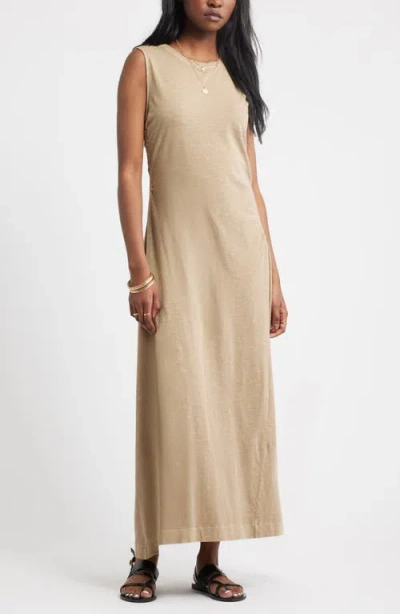 Treasure & Bond Side Ruched Cotton Maxi Dress In Neutral