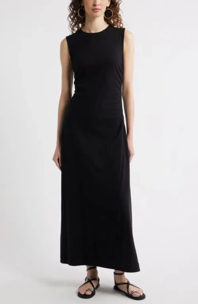 Treasure & Bond Side Ruched Cotton Maxi Dress In Black