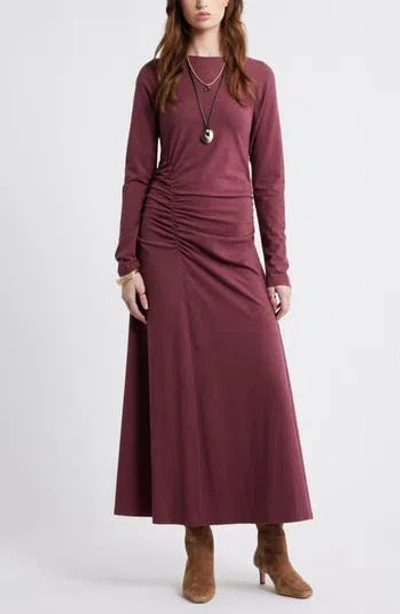 Treasure & Bond Side Ruched Long Sleeve Stretch Cotton Dress In Brown