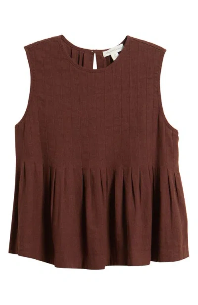 Treasure & Bond Sleeveless Pleated Linen Blend Top In Brown