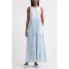 Treasure & Bond Sleeveless Tiered Cotton Gauze Maxi Sundress In Blue