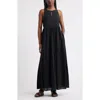 Treasure & Bond Sleeveless Tiered Cotton Gauze Maxi Sundress In Black