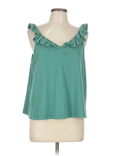 Pre-owned Treasure & Bond Sleeveless Top Teal Ruffles Neckline Tops In Blue