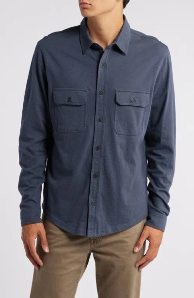 Treasure & Bond Slub Jersey Button-up Shirt In Navy India Ink