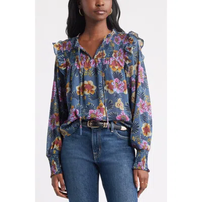 Treasure & Bond Smock Yoke Top In Blue